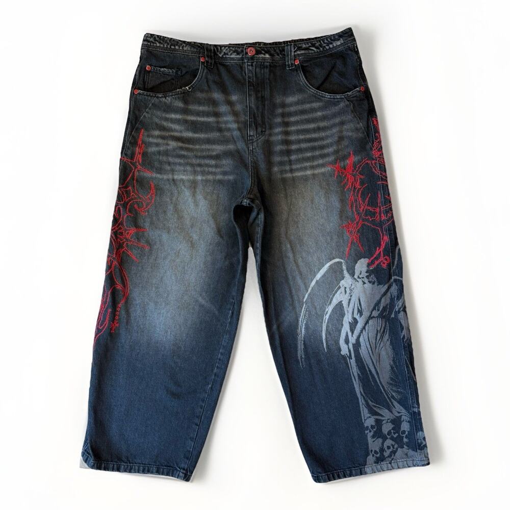 Vitriol Void Angel Jeans 38 Black Wide Leg Baggy Skater Punk Streetwear - Picture 1 of 9